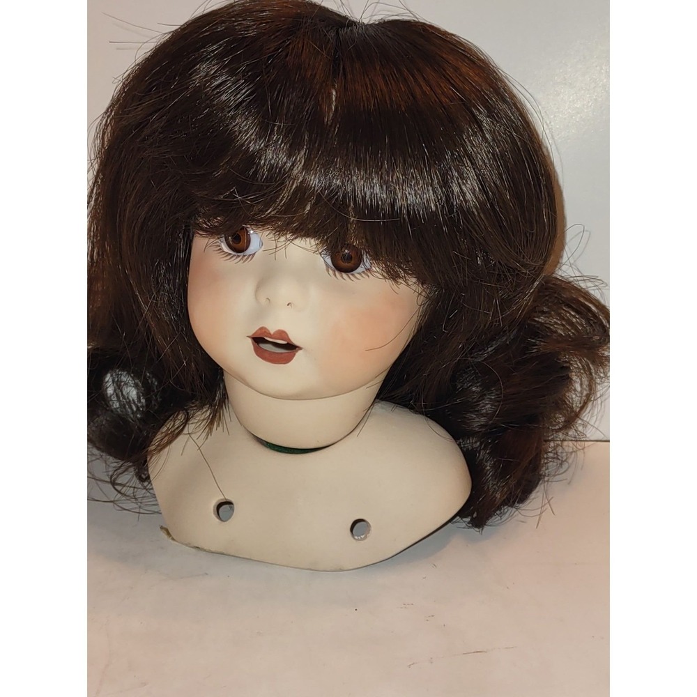 Vintage Porcelain Doll Head DbR 1953 6" Dark Brown Wig Craft Marked Excellent